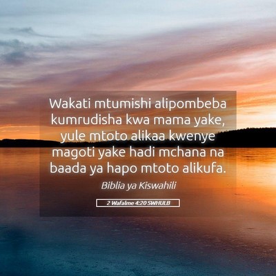 Picture 05 - 2 Wafalme 4:20 SWHULB - Wakati mtumishi alipombeba kumrudisha kwa mama - Bible Verse Picture