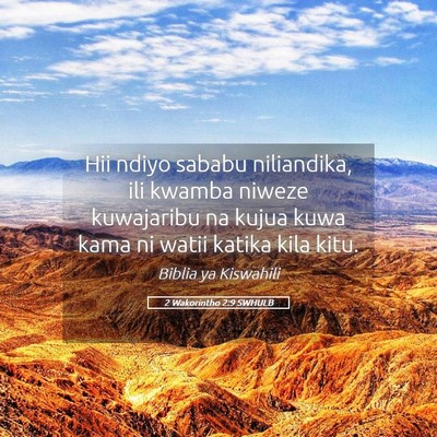 Picture 05 - 2 Wakorintho 2:9 SWHULB - Hii ndiyo sababu niliandika, ili kwamba niweze - Bible Verse Picture