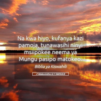 Picture 05 - 2 Wakorintho 6:1 SWHULB - Na kwa hiyo, kufanya kazi pamoja, tunawasihi - Bible Verse Picture