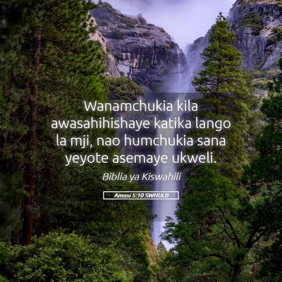 Picture 05 - Amosi 5:10 SWHULB - Wanamchukia kila awasahihishaye katika lango la - Bible Verse Picture
