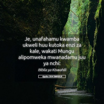 Picture 05 - Ayubu 20:4 SWHULB - Je, unafahamu kwamba ukweli huu kutoka enzi za - Bible Verse Picture