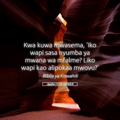 Picture 05 - Ayubu 21:28 SWHULB - Kwa kuwa mwasema, 'Iko wapi sasa nyumba ya mwana - Bible Verse Picture
