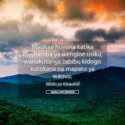 Picture 05 - Ayubu 24:6 SWHULB - Masikini huvuna katika mashamba ya wengine usiku; - Bible Verse Picture