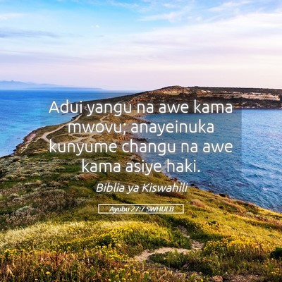 Picture 05 - Ayubu 27:7 SWHULB - Adui yangu na awe kama mwovu; anayeinuka kunyume - Bible Verse Picture