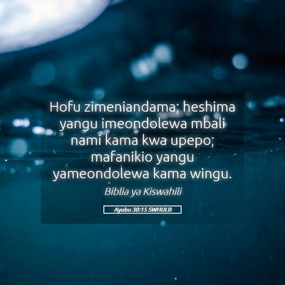 Picture 05 - Ayubu 30:15 SWHULB - Hofu zimeniandama; heshima yangu imeondolewa - Bible Verse Picture