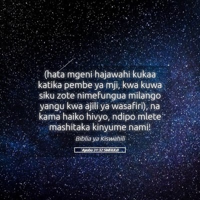 Picture 05 - Ayubu 31:32 SWHULB - (hata mgeni hajawahi kukaa katika pembe ya mji, - Bible Verse Picture