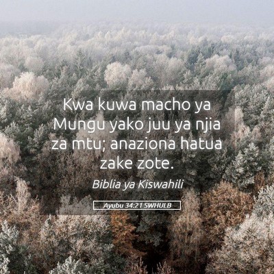 Picture 05 - Ayubu 34:21 SWHULB - Kwa kuwa macho ya Mungu yako juu ya njia za mtu; - Bible Verse Picture