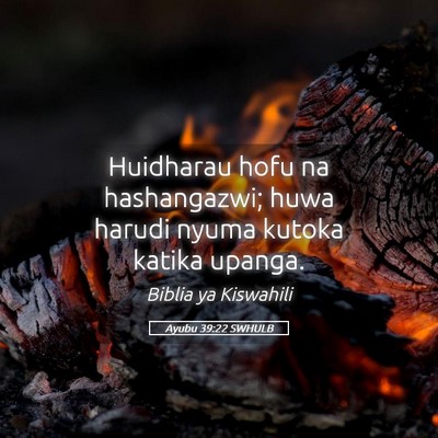 Picture 05 - Ayubu 39:22 SWHULB - Huidharau hofu na hashangazwi; huwa harudi nyuma - Bible Verse Picture