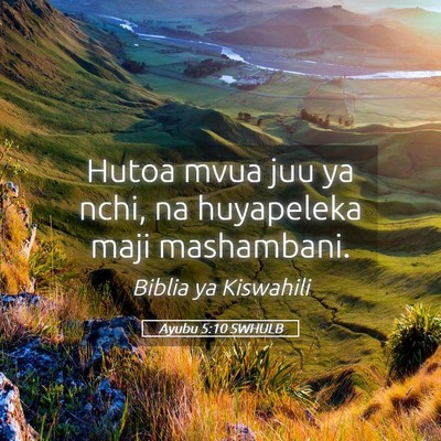 Picture 05 - Ayubu 5:10 SWHULB - Hutoa mvua juu ya nchi, na huyapeleka maji - Bible Verse Picture