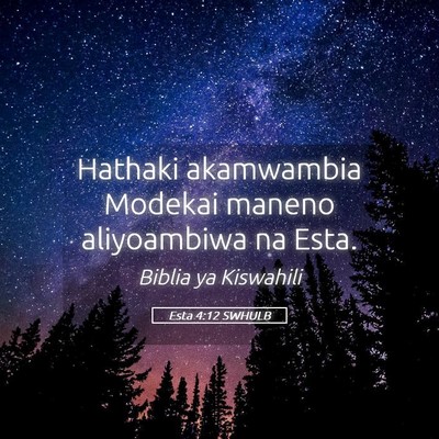 Picture 05 - Esta 4:12 SWHULB - Hathaki akamwambia Modekai maneno aliyoambiwa na - Bible Verse Picture