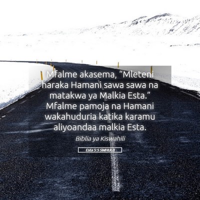 Picture 05 - Esta 5:5 SWHULB - Mfalme akasema, “Mleteni haraka Hamani sawa - Bible Verse Picture