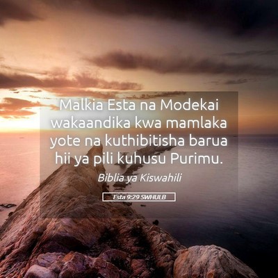 Picture 05 - Esta 9:29 SWHULB - Malkia Esta na Modekai wakaandika kwa mamlaka - Bible Verse Picture