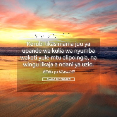Picture 05 - Ezekieli 10:3 SWHULB - Kerubi likasimama juu ya upande wa kulia wa - Bible Verse Picture