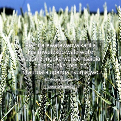 Picture 05 - Ezekieli 12:14 SWHULB - Pia nitatawatawanya katika kila mwelekeo wale - Bible Verse Picture