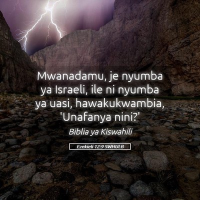 Picture 05 - Ezekieli 12:9 SWHULB - Mwanadamu, je nyumba ya Israeli, ile ni nyumba ya - Bible Verse Picture
