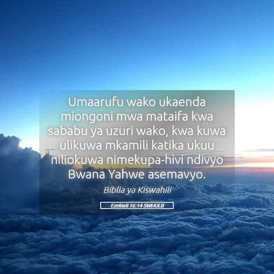 Picture 05 - Ezekieli 16:14 SWHULB - Umaarufu wako ukaenda miongoni mwa mataifa kwa - Bible Verse Picture
