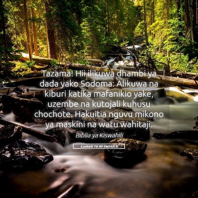 Picture 05 - Ezekieli 16:49 SWHULB - Tazama! Hii ilikuwa dhambi ya dada yako Sodoma: - Bible Verse Picture