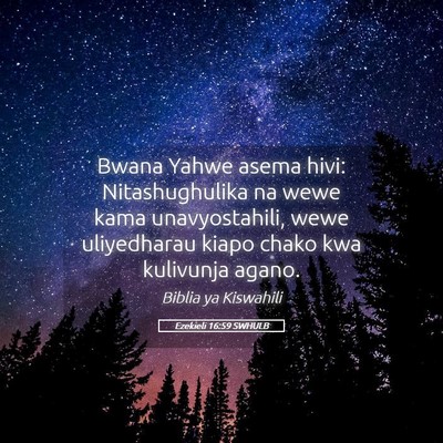 Picture 05 - Ezekieli 16:59 SWHULB - Bwana Yahwe asema hivi: Nitashughulika na wewe - Bible Verse Picture
