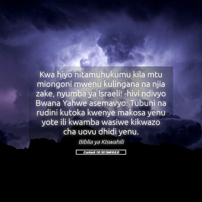 Picture 05 - Ezekieli 18:30 SWHULB - Kwa hiyo nitamuhukumu kila mtu miongoni mwenu - Bible Verse Picture