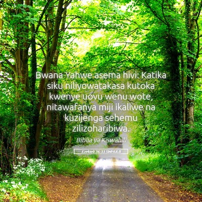 Picture 05 - Ezekieli 36:33 SWHULB - Bwana Yahwe asema hivi: Katika siku - Bible Verse Picture