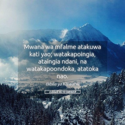 Picture 05 - Ezekieli 46:10 SWHULB - Mwana wa mfalme atakuwa kati yao; watakapoingia, - Bible Verse Picture