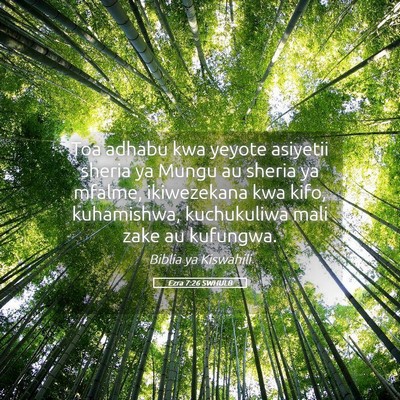 Picture 05 - Ezra 7:26 SWHULB - Toa adhabu kwa yeyote asiyetii sheria ya Mungu au - Bible Verse Picture