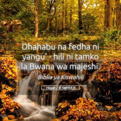 Picture 05 - Hagai 2:8 SWHULB - Dhahabu na fedha ni yangu' - hili ni tamko la - Bible Verse Picture