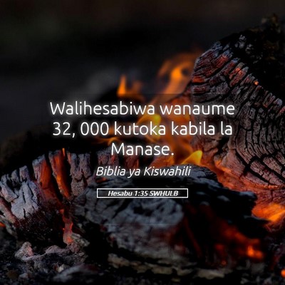 Picture 05 - Hesabu 1:35 SWHULB - Walihesabiwa wanaume 32, 000 kutoka kabila la - Bible Verse Picture