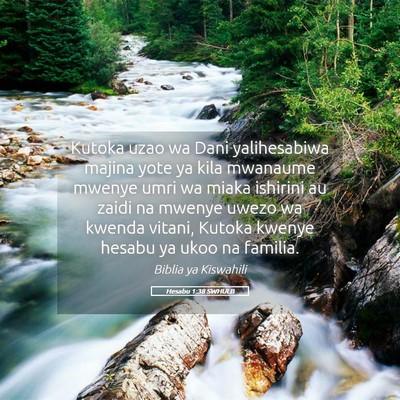 Picture 05 - Hesabu 1:38 SWHULB - Kutoka uzao wa Dani yalihesabiwa majina yote ya - Bible Verse Picture