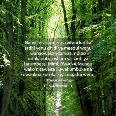 Picture 05 - Hesabu 10:9 SWHULB - Nanyi mtakapoenda vitani katika ardhi yenu dhidi - Bible Verse Picture
