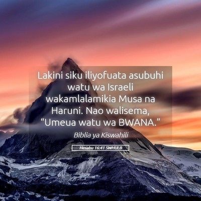 Picture 05 - Hesabu 16:41 SWHULB - Lakini siku iliyofuata asubuhi watu wa Israeli - Bible Verse Picture