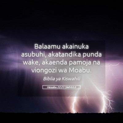 Picture 05 - Hesabu 22:21 SWHULB - Balaamu akainuka asubuhi, akatandika punda wake, - Bible Verse Picture