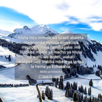 Picture 05 - Hesabu 25:6 SWHULB - Kisha mtu mmoja wa Israeli akaleta mwanamke mmoja - Bible Verse Picture