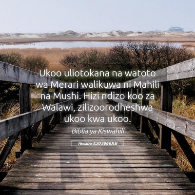 Picture 05 - Hesabu 3:20 SWHULB - Ukoo uliotokana na watoto wa Merari walikuwa ni - Bible Verse Picture