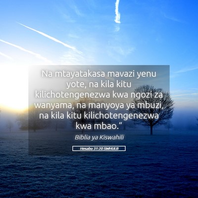 Picture 05 - Hesabu 31:20 SWHULB - Na mtayatakasa mavazi yenu yote, na kila kitu - Bible Verse Picture