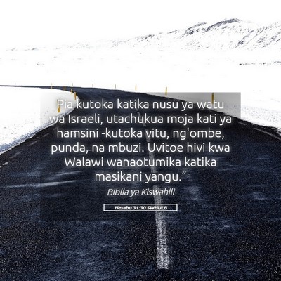 Picture 05 - Hesabu 31:30 SWHULB - Pia kutoka katika nusu ya watu wa Israeli, - Bible Verse Picture