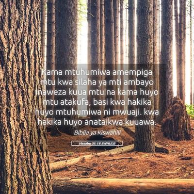 Picture 05 - Hesabu 35:18 SWHULB - Kama mtuhumiwa amempiga mtu kwa silaha ya mti - Bible Verse Picture