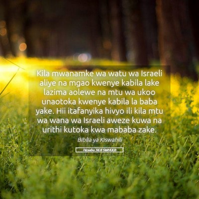 Picture 05 - Hesabu 36:8 SWHULB - Kila mwanamke wa watu wa Israeli aliye na mgao - Bible Verse Picture