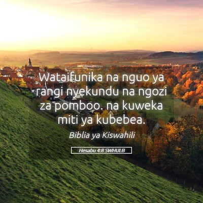 Picture 05 - Hesabu 4:8 SWHULB - Wataifunika na nguo ya rangi nyekundu na ngozi za - Bible Verse Picture
