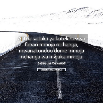 Picture 05 - Hesabu 7:33 SWHULB - Alitoa sadaka ya kuteketezwa fahari mmoja - Bible Verse Picture