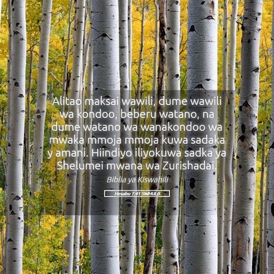 Picture 05 - Hesabu 7:41 SWHULB - Alitao maksai wawili, dume wawili wa kondoo, - Bible Verse Picture