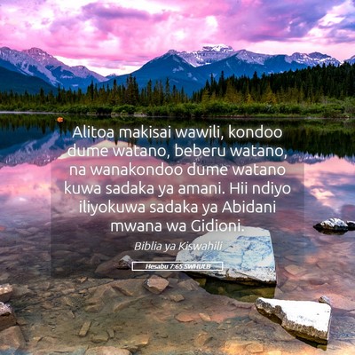 Picture 05 - Hesabu 7:65 SWHULB - Alitoa makisai wawili, kondoo dume watano, beberu - Bible Verse Picture