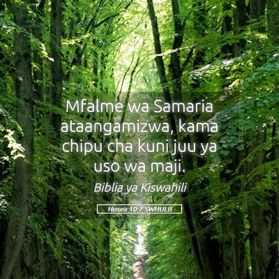 Picture 05 - Hosea 10:7 SWHULB - Mfalme wa Samaria ataangamizwa, kama chipu cha - Bible Verse Picture