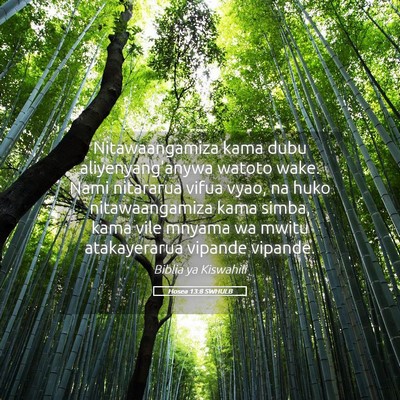 Picture 05 - Hosea 13:8 SWHULB - Nitawaangamiza kama dubu aliyenyang'anywa watoto - Bible Verse Picture
