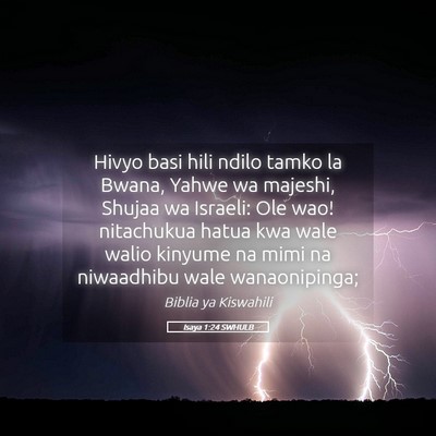 Picture 05 - Isaya 1:24 SWHULB - Hivyo basi hili ndilo tamko la Bwana, Yahwe wa - Bible Verse Picture