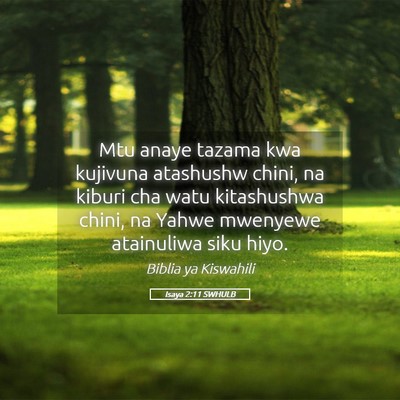 Picture 05 - Isaya 2:11 SWHULB - Mtu anaye tazama kwa kujivuna atashushw chini, na - Bible Verse Picture