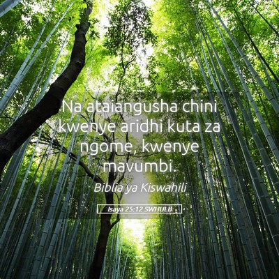 Picture 05 - Isaya 25:12 SWHULB - Na ataiangusha chini kwenye aridhi kuta za ngome, - Bible Verse Picture