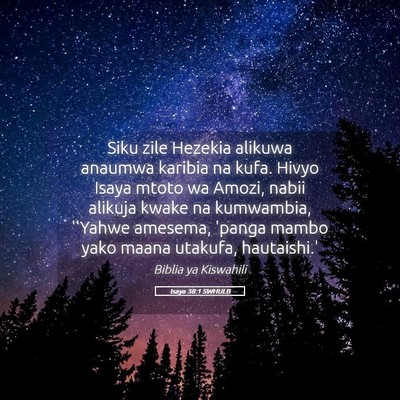 Picture 05 - Isaya 38:1 SWHULB - Siku zile Hezekia alikuwa anaumwa karibia na - Bible Verse Picture