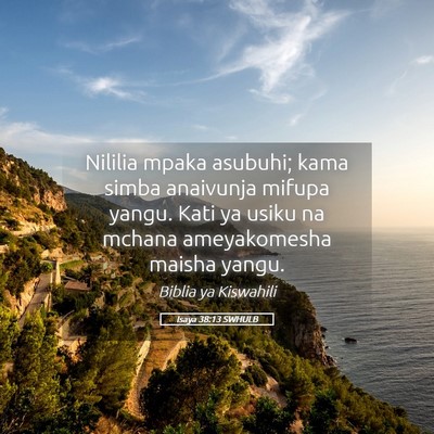 Picture 05 - Isaya 38:13 SWHULB - Nililia mpaka asubuhi; kama simba anaivunja - Bible Verse Picture