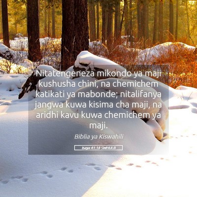 Picture 05 - Isaya 41:18 SWHULB - Nitatengeneza mikondo ya maji kushusha chini, na - Bible Verse Picture